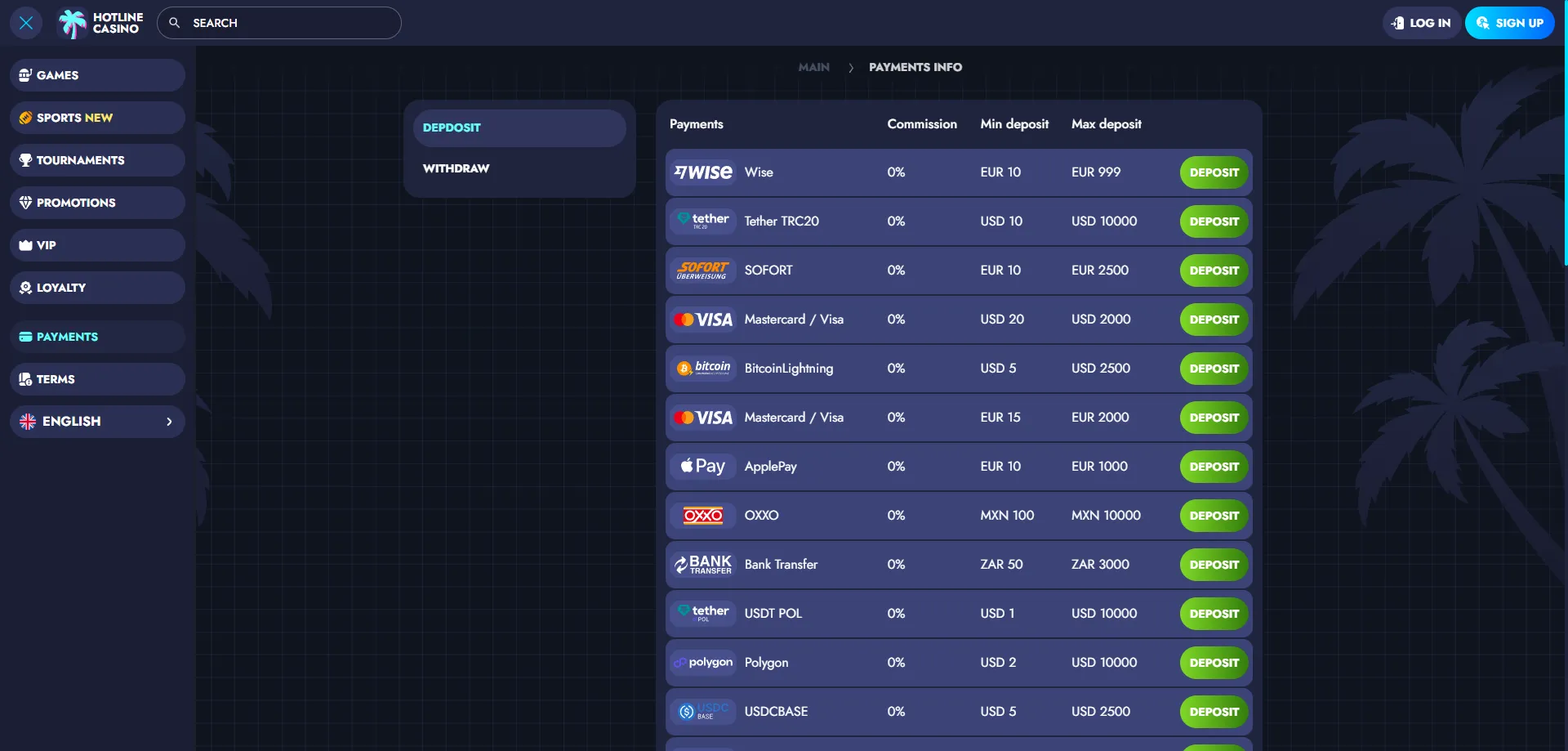 Hotline Casino NZD deposit and withdrawal payment methods for Kiwi players